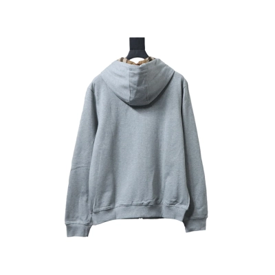 Burberry Logo Check Hooded Zip-Up Sweatshirt Grey 02