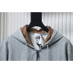 Burberry Logo Check Hooded Zip-Up Sweatshirt Grey