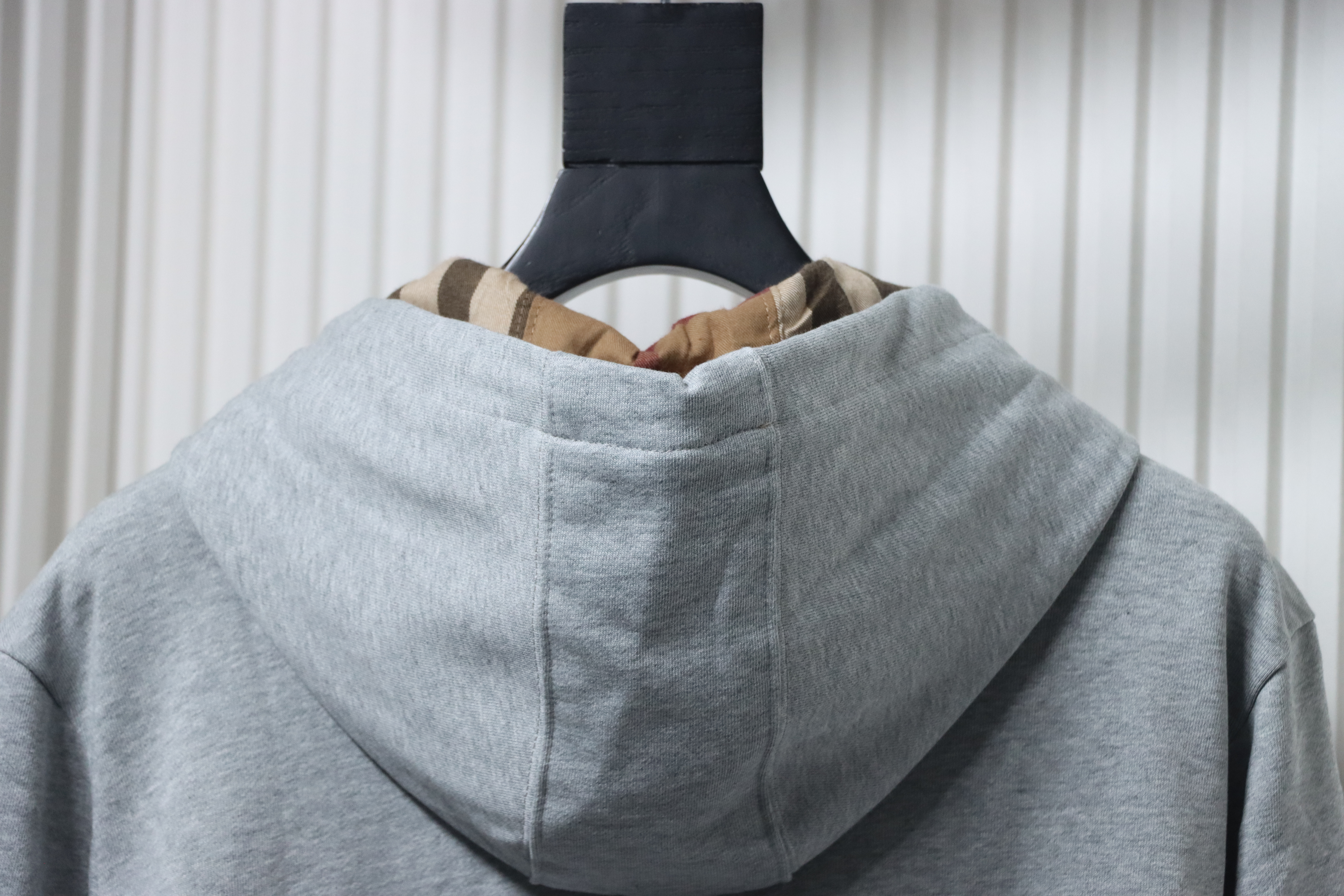 Burberry Logo Check Hooded Zip-Up Sweatshirt Grey