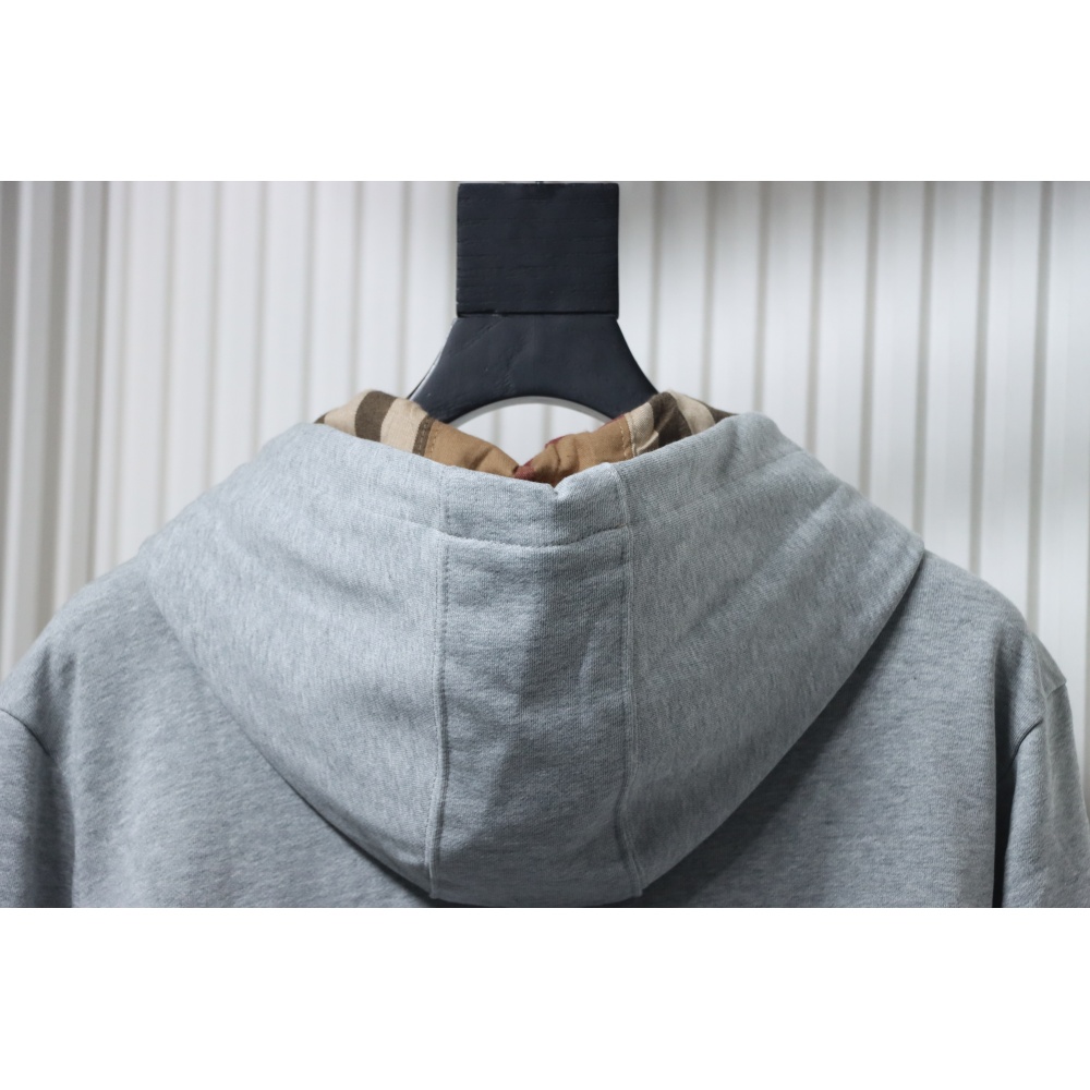 Burberry Logo Check Hooded Zip-Up Sweatshirt Grey