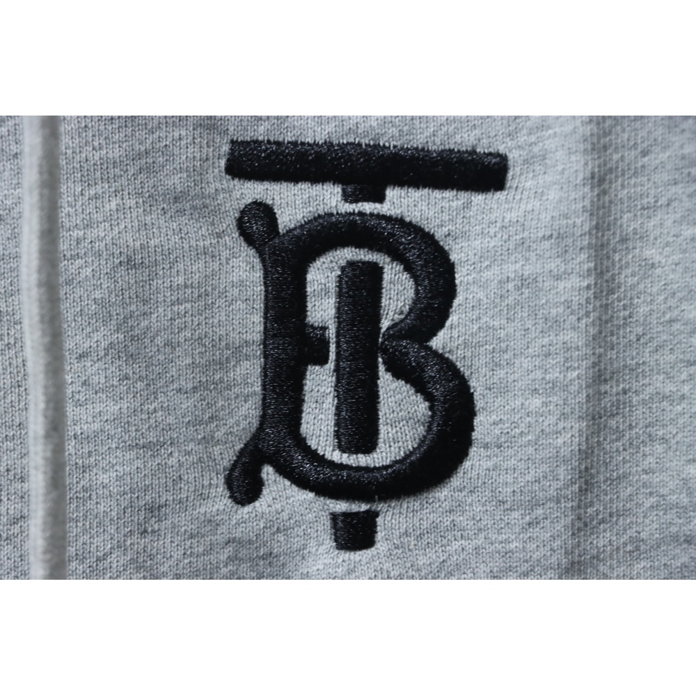 Burberry Logo Check Hooded Zip-Up Sweatshirt Grey