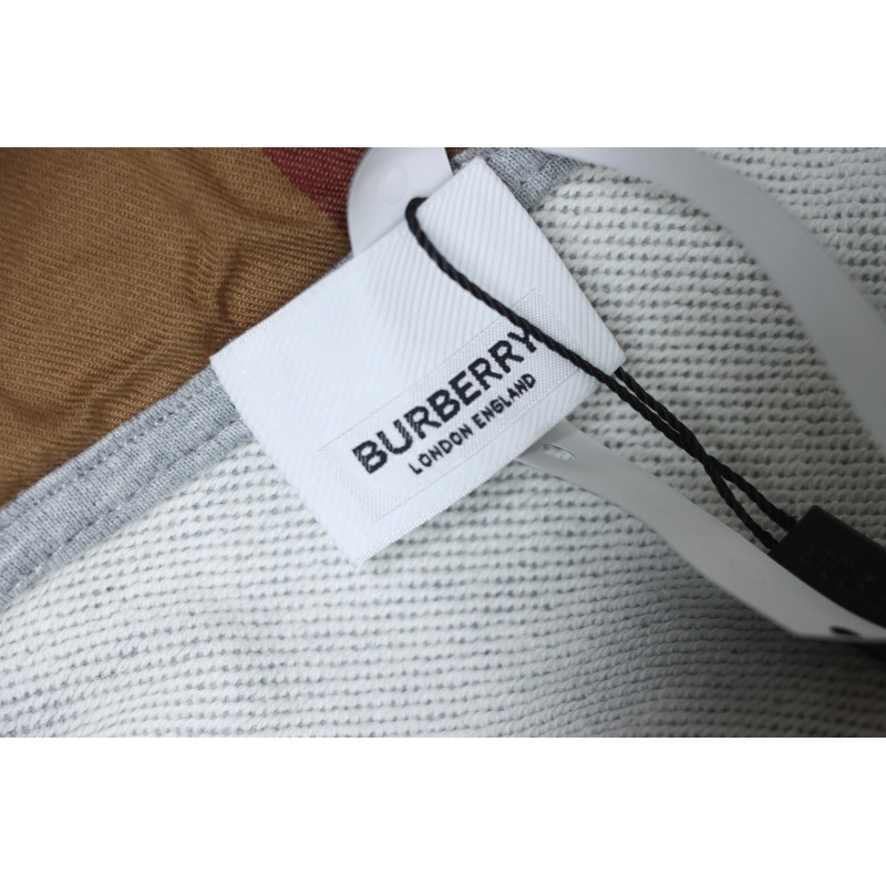 Burberry Logo Check Hooded Zip-Up Sweatshirt Grey