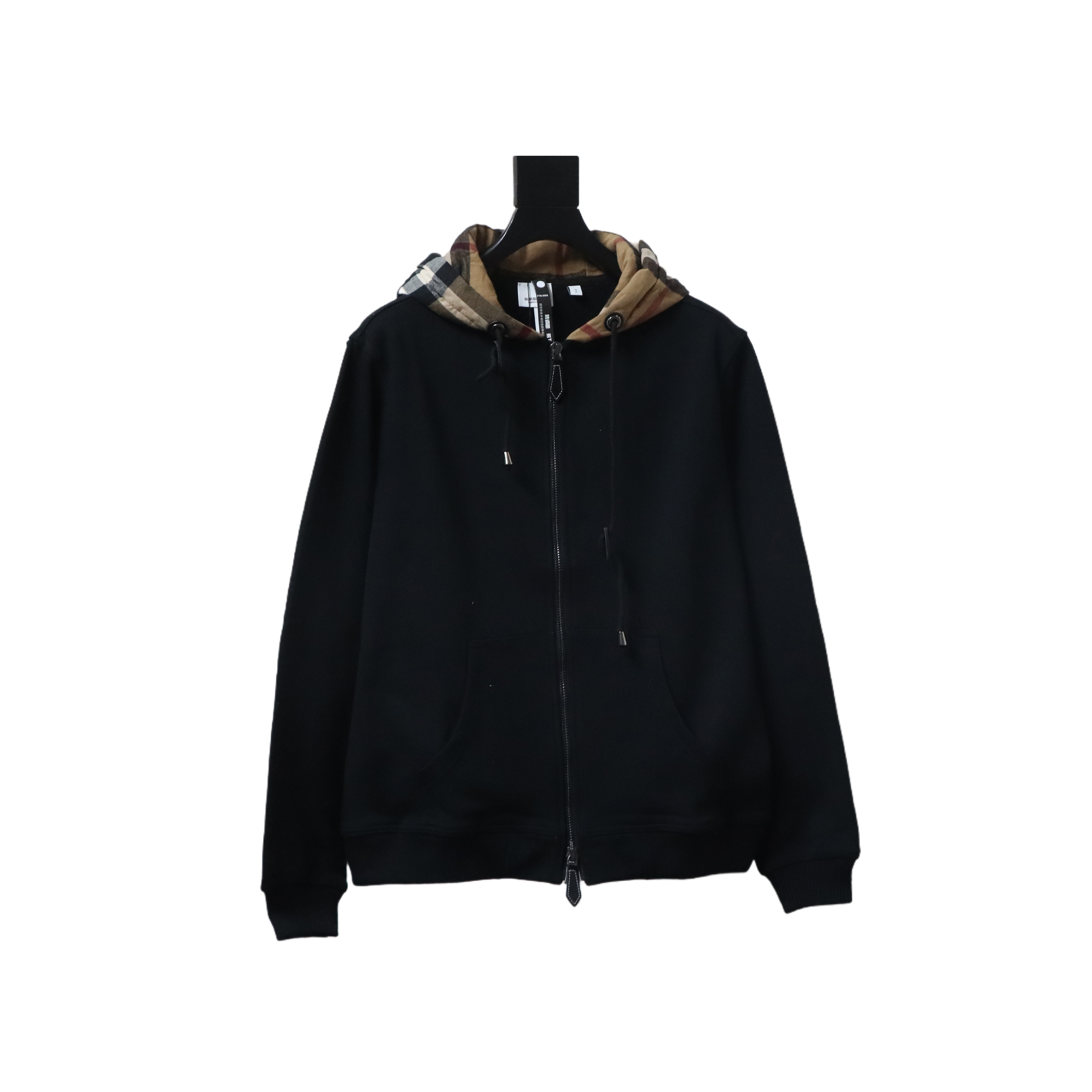 Burberry Plaid Panel Zip-Up Hooded Jacket Black