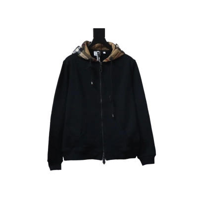 Burberry Plaid Panel Zip-Up Hooded Jacket Black 01