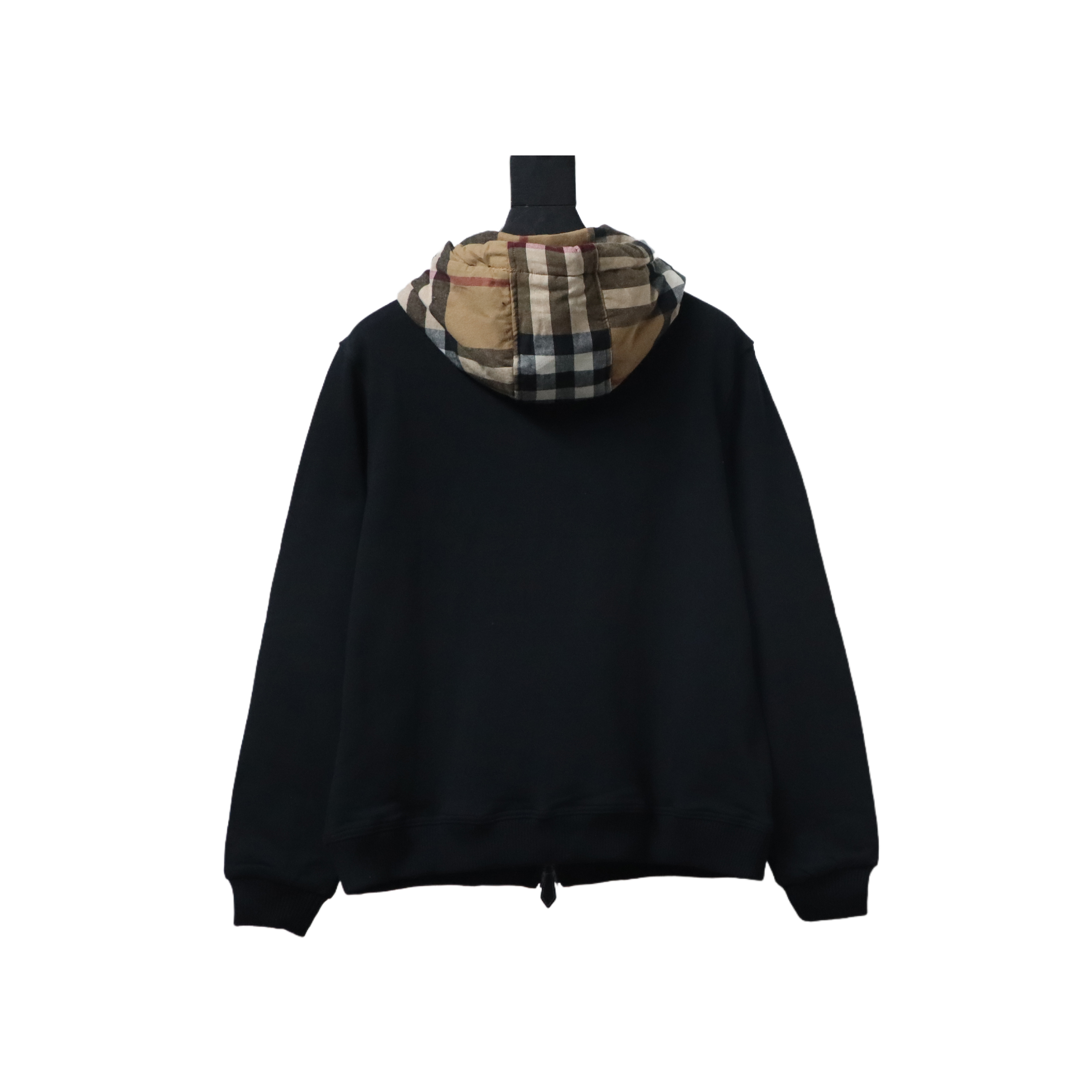 Burberry Plaid Panel Zip-Up Hooded Jacket Black