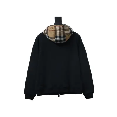 Burberry Plaid Panel Zip-Up Hooded Jacket Black 02