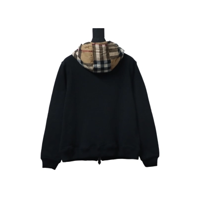 Burberry Plaid Panel Zip-Up Hooded Jacket Black 02