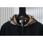 Burberry Plaid Panel Zip-Up Hooded Jacket Black