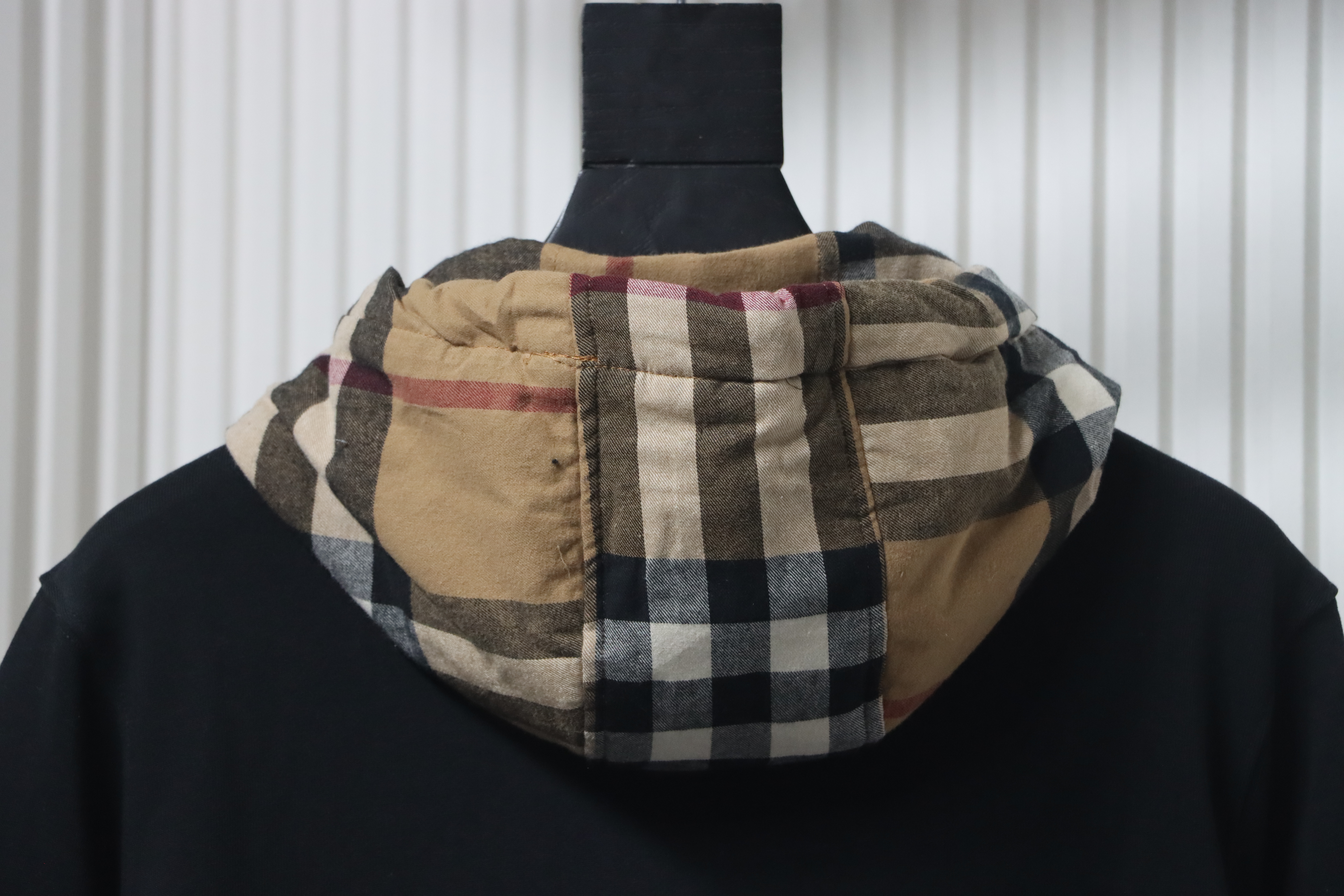 Burberry Plaid Panel Zip-Up Hooded Jacket Black