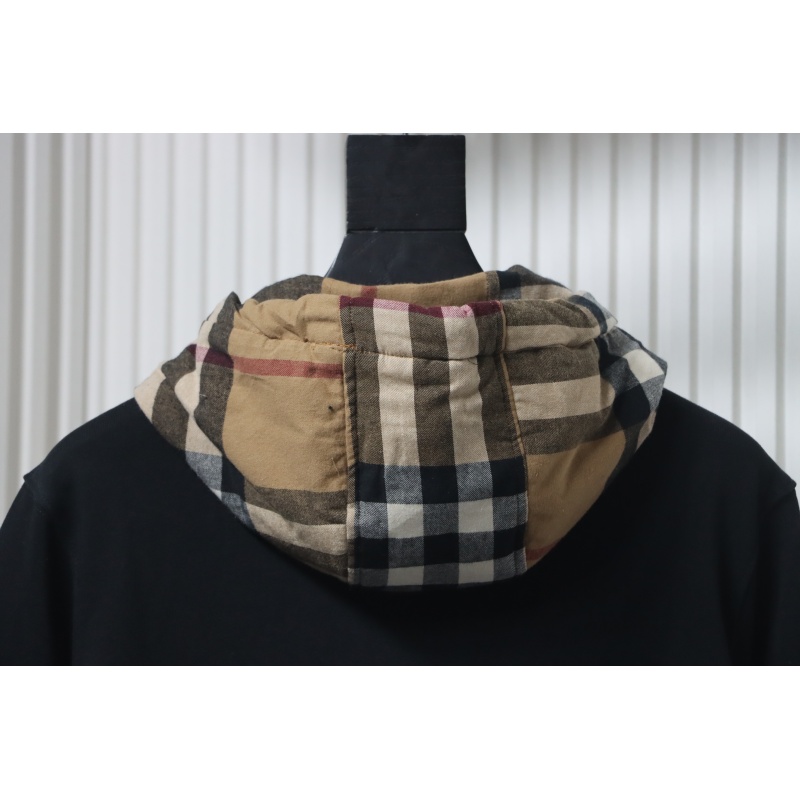 Burberry Plaid Panel Zip-Up Hooded Jacket Black