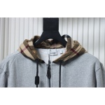 Burberry Plaid Panel Zip-Up Hooded Jacket Grey