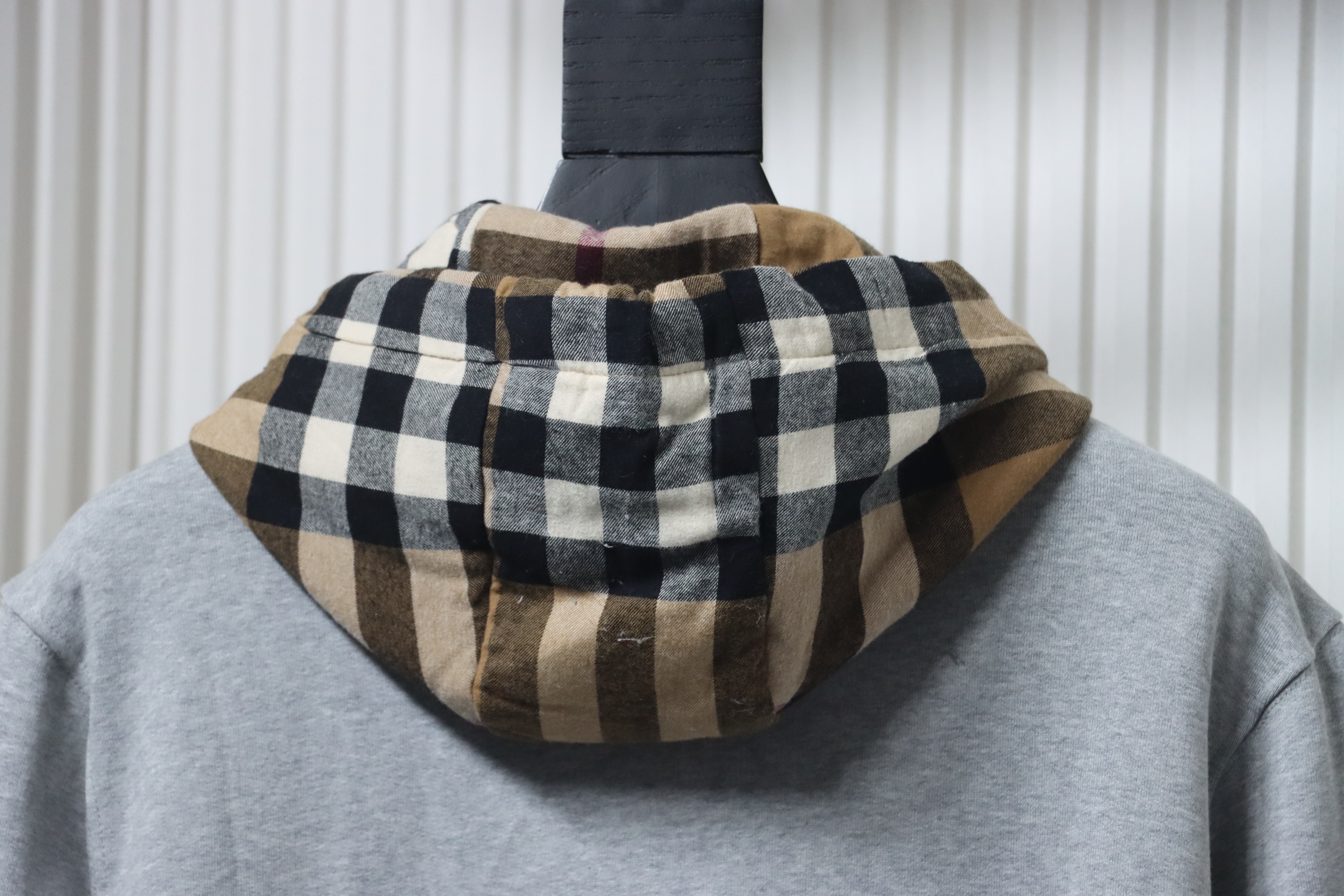 Burberry Plaid Panel Zip-Up Hooded Jacket Grey