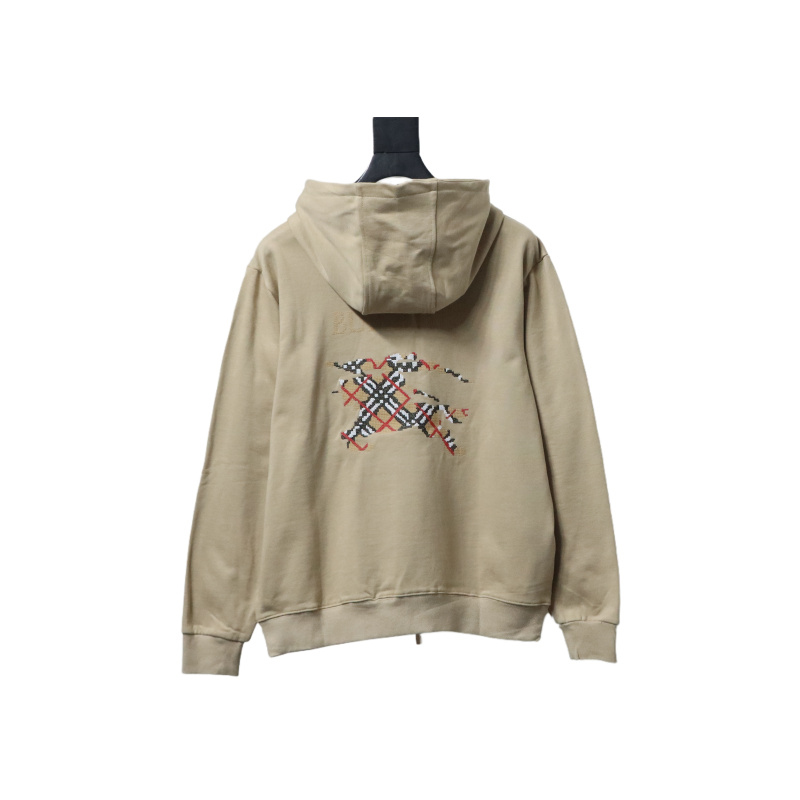 Burberry Warhorse Cross-Stitch Zippered Hooded Jacket Brown