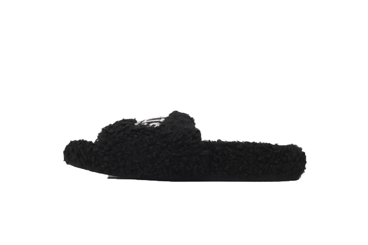 Balenciaga Cities Paris Furry Slide Black