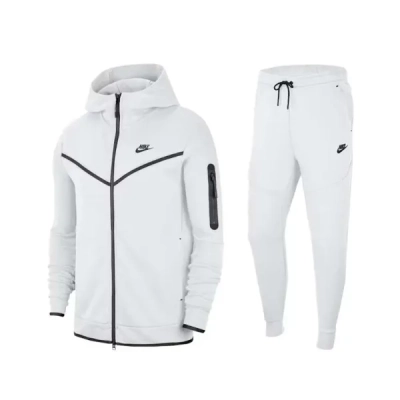 Nike Sportswear Tech Fleece Full Zip Hoodie & Joggers Set White 01
