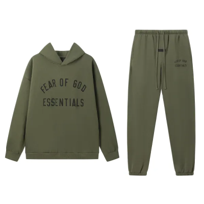 Fear of God Essentials Fleece II Hoodie & Sweatpant Set FG320#949 Olive Green 01