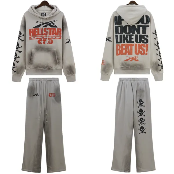 Hellstar If You Dont Like Us Beat Us Hoodie & Sweatpants Set #5653-8175 Grey