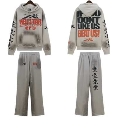 Hellstar If You Dont Like Us Beat Us Hoodie & Sweatpants Set #5653-8175 Grey 01