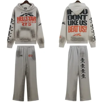 Hellstar If You Dont Like Us Beat Us Hoodie & Sweatpants Set #5653-8175 Grey 01