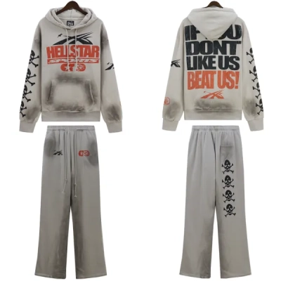 Hellstar If You Dont Like Us Beat Us Hoodie & Sweatpants Set #5653-8175 Grey 01