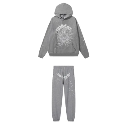 Sp5der OG Web Hoodie & Sweatpant Set Grey 01