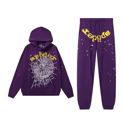 Sp5der Star OG Web V2 Hoodie & Sweatpant Set Purple 01