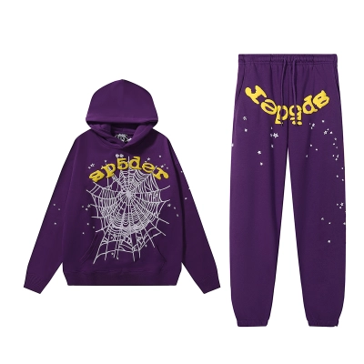 Sp5der Star OG Web V2 Hoodie & Sweatpant Set Purple 01