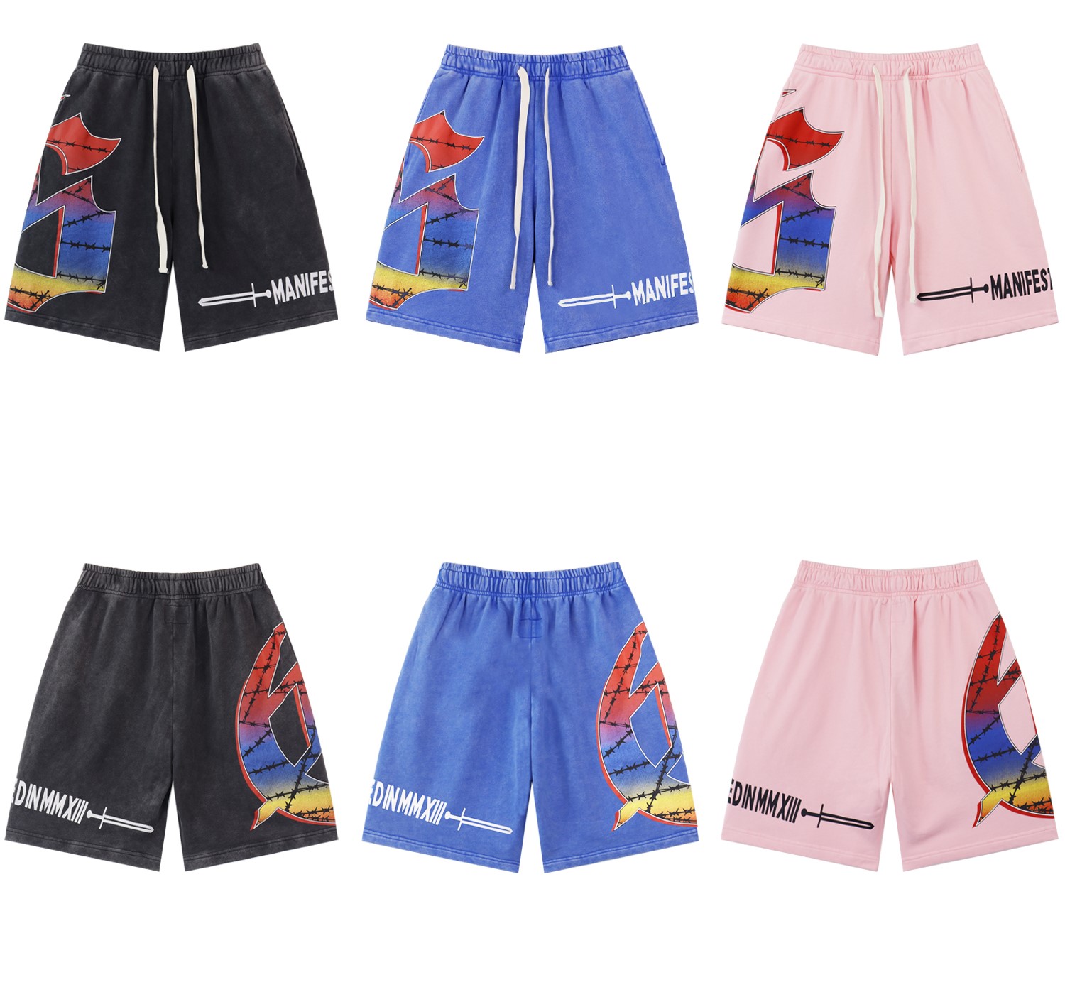 Godspeed Sweat Shorts #8775 Black/Blue/Pink