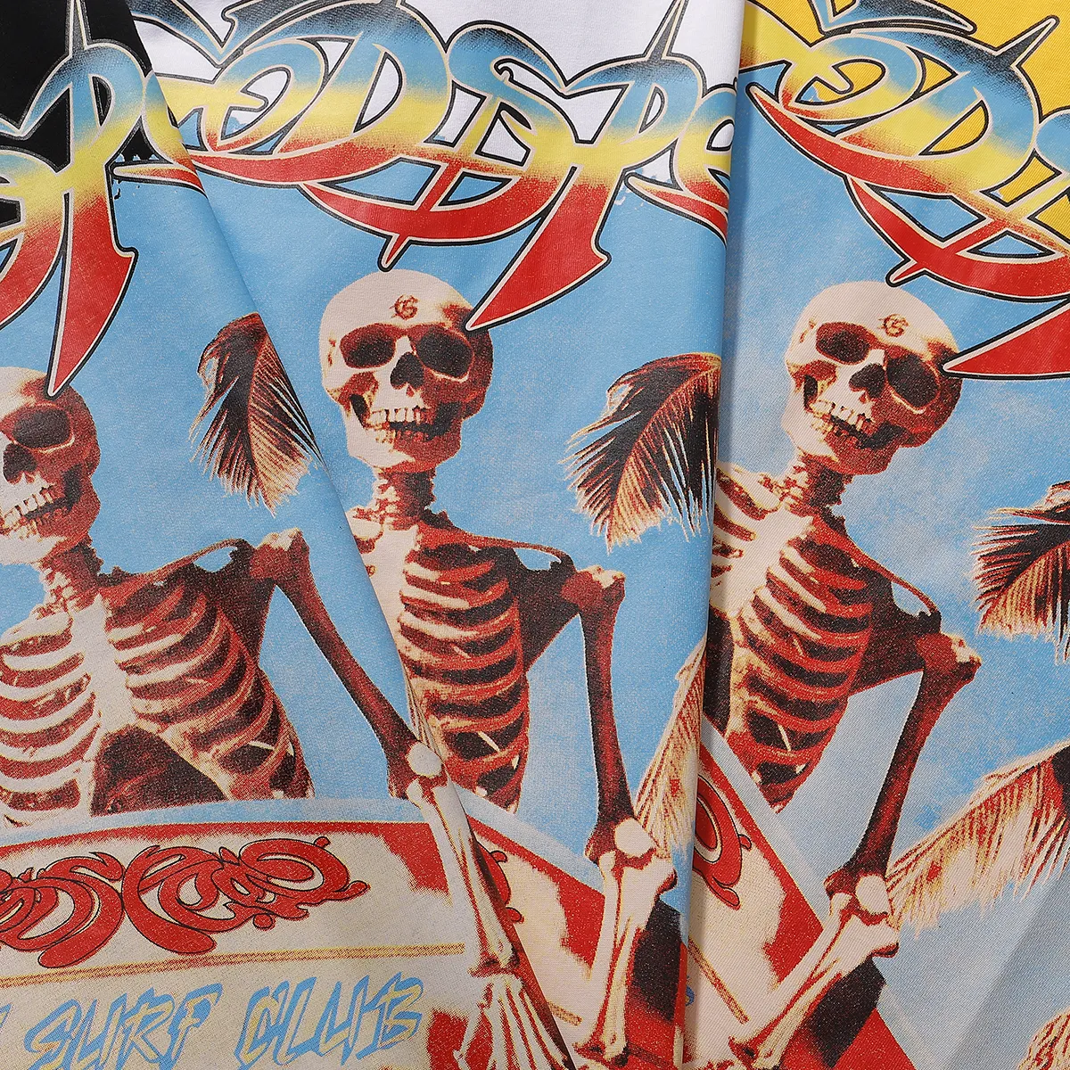 Godspeed Beach Skeleton Surfboard T-Shirt #7073 Yellow/Black/White