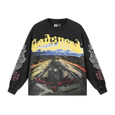 Godspeed Long Lonely Road L/S Thermal Tee #1100 Black Wash 01