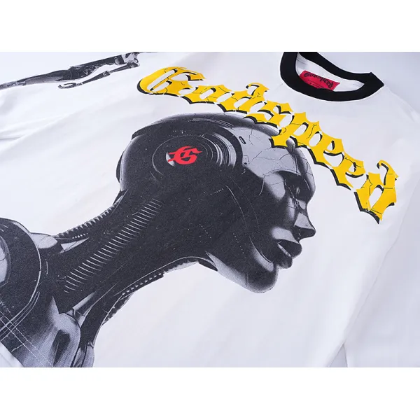 Godspeed Robot Skulls Long Sleeve T-shirt #3096 White/Apricot