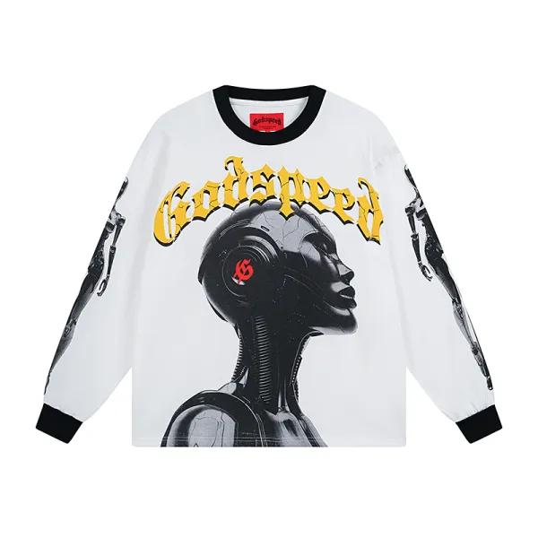 Godspeed Robot Skulls Long Sleeve T-shirt #3096 White/Apricot