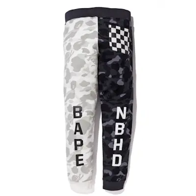 BAPE x Neighborhood Split Camo Shark Sweatpants Black/White 02