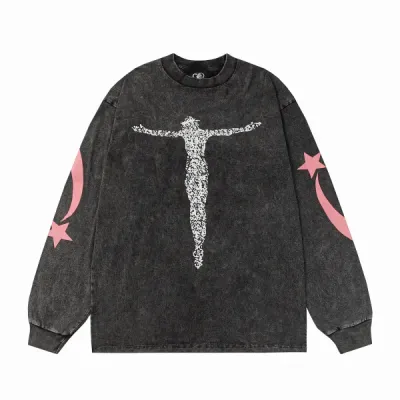 Hellstar Christ Long-Sleeve Washed Black T-Shirt D3102 Old Brick Red 01