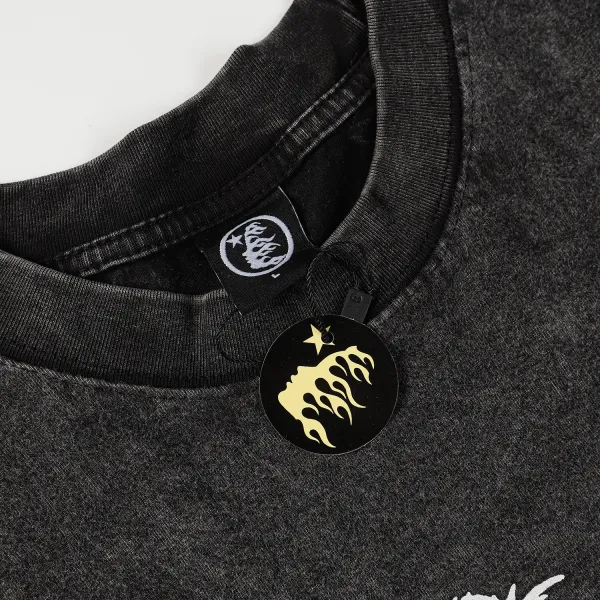 Hellstar Christ Long-Sleeve Washed Black T-Shirt D3102 Old Brick Red