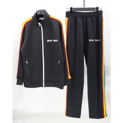 Palm Angels Zip-Up Striped Rainbow Classic Track Jacket & Pants Set Black 01