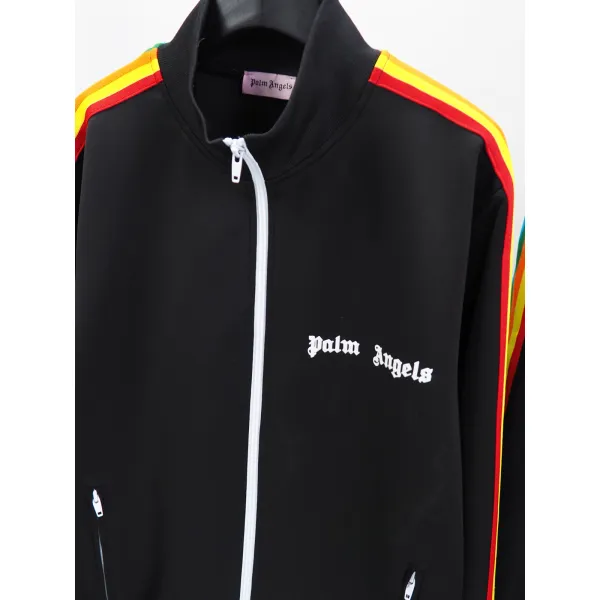 Palm Angels Zip-Up Striped Rainbow Classic Track Jacket & Pants Set Black