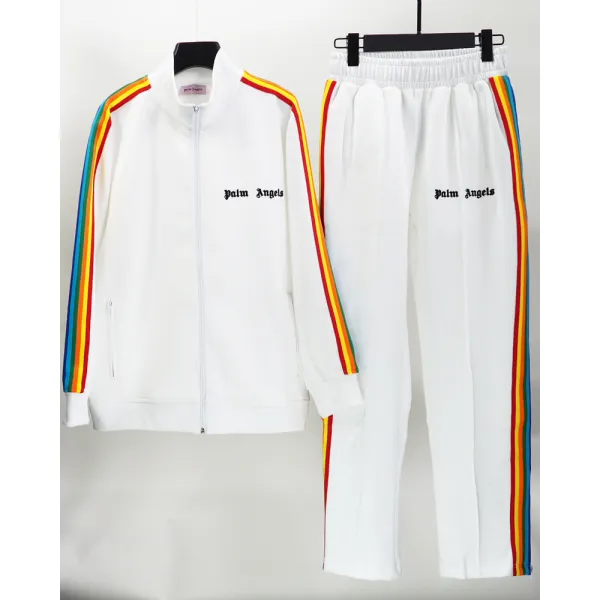 Palm Angels Zip-Up Striped Rainbow Classic Track Jacket & Pants Set White
