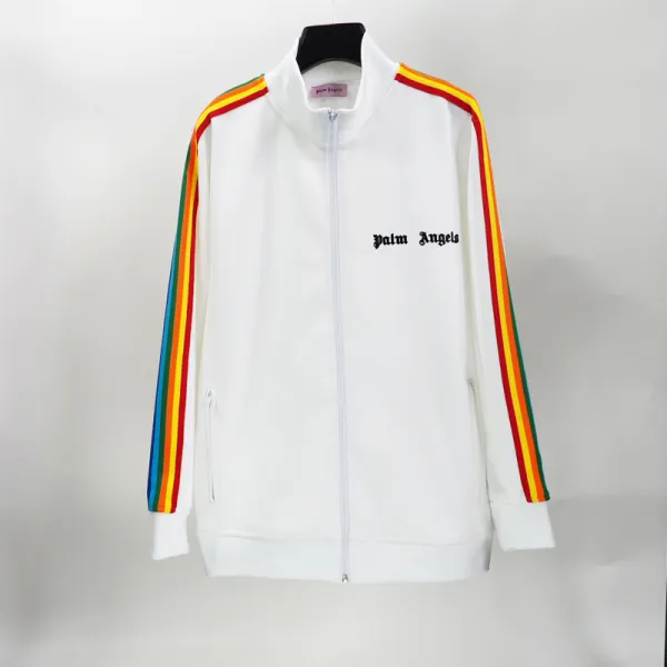 Palm Angels Zip-Up Striped Rainbow Classic Track Jacket & Pants Set White