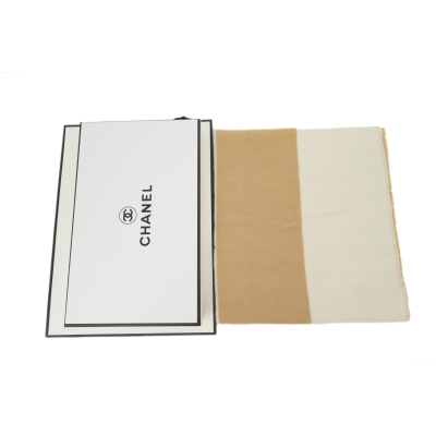 Chanel Cashmere Fringe Scarves White And Brown 02