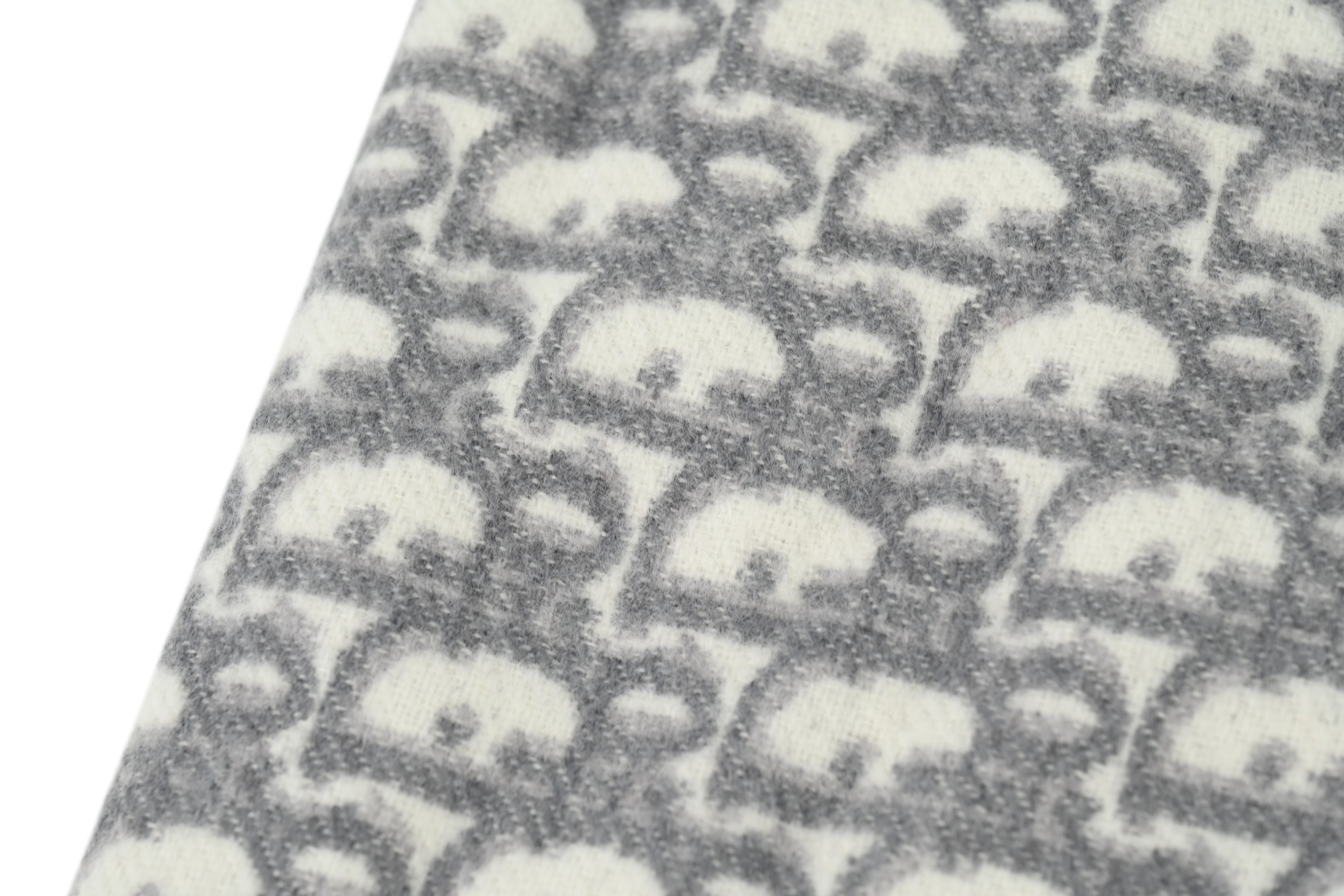 Dior Cashmere Oblique Logo Print Fringed Scarf Gray