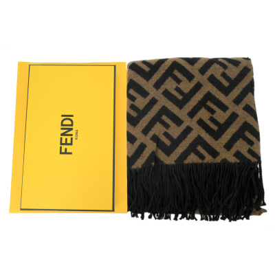 Fendi Jacquard Fringed Shawl/Scarf Light Brown 01