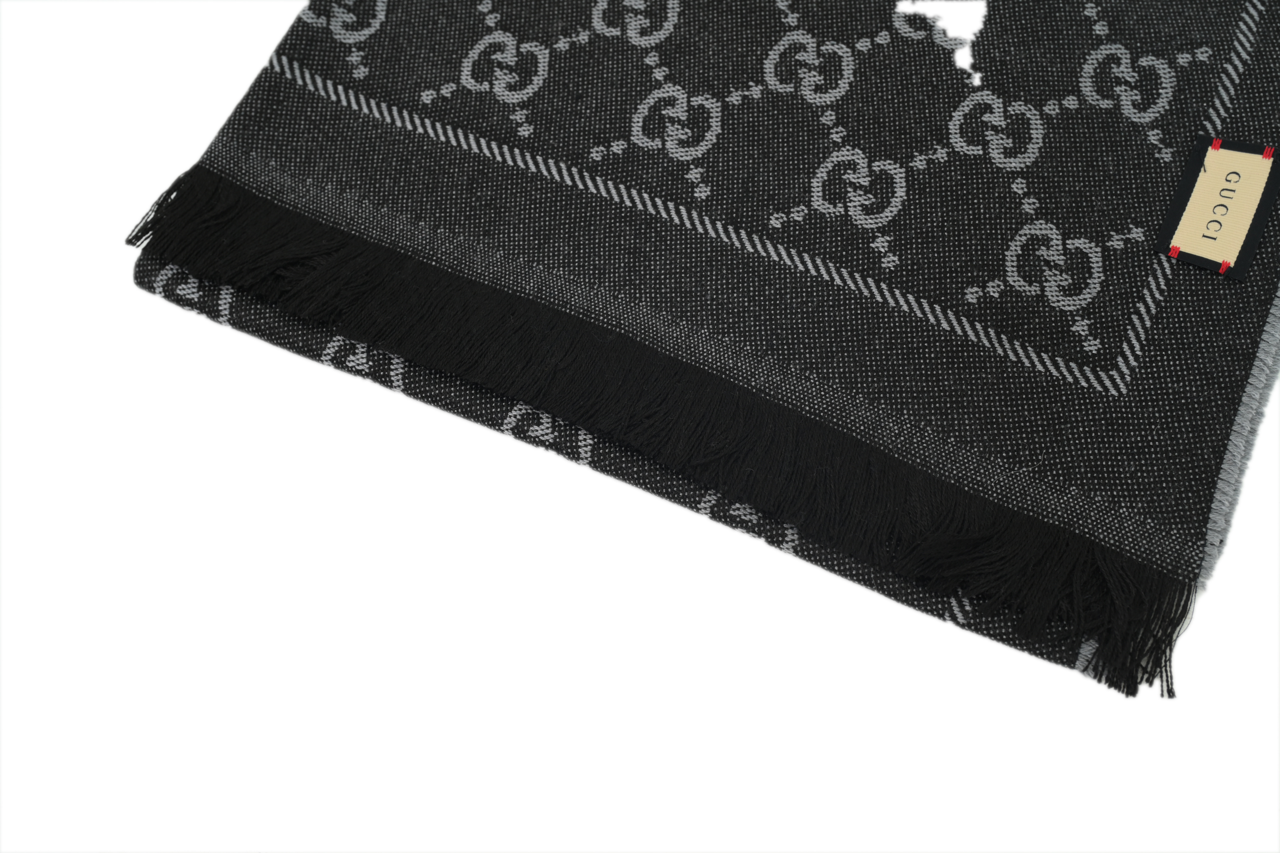 Gucci Double-G Jacquard Velvet Fringe Scarf Black