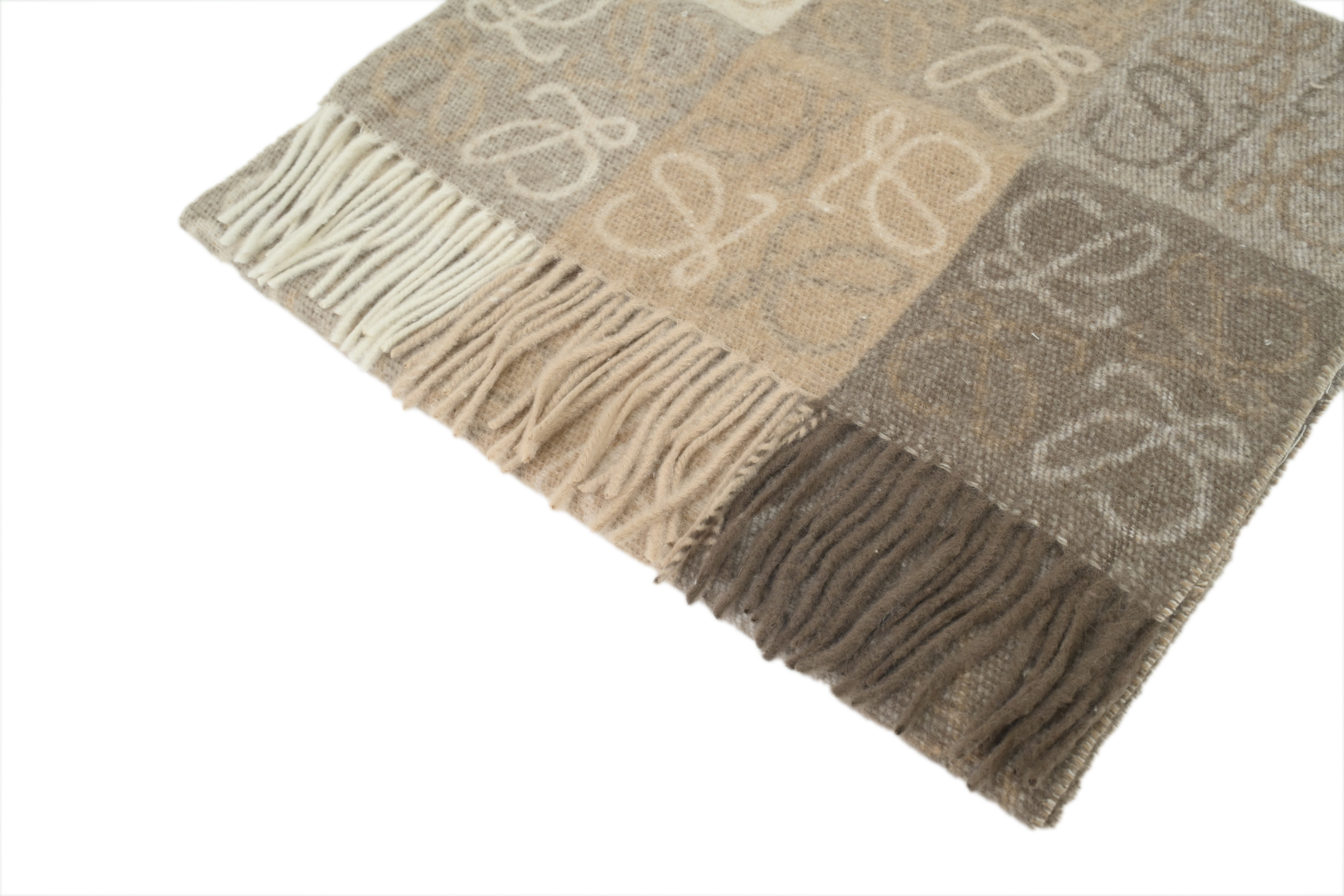 Loewe Checkerboard Jacquard Fringed Cashmere Scarf Brown