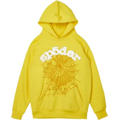 Sp5der White Letters Yellow Hoodie 01