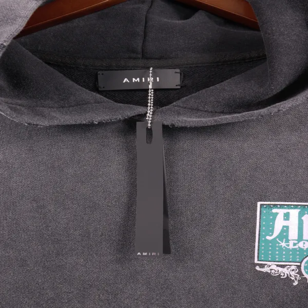 AMIRI Lounge Crystal Embellished Distressed Graphic Hoodie #5889 Black/Apricot