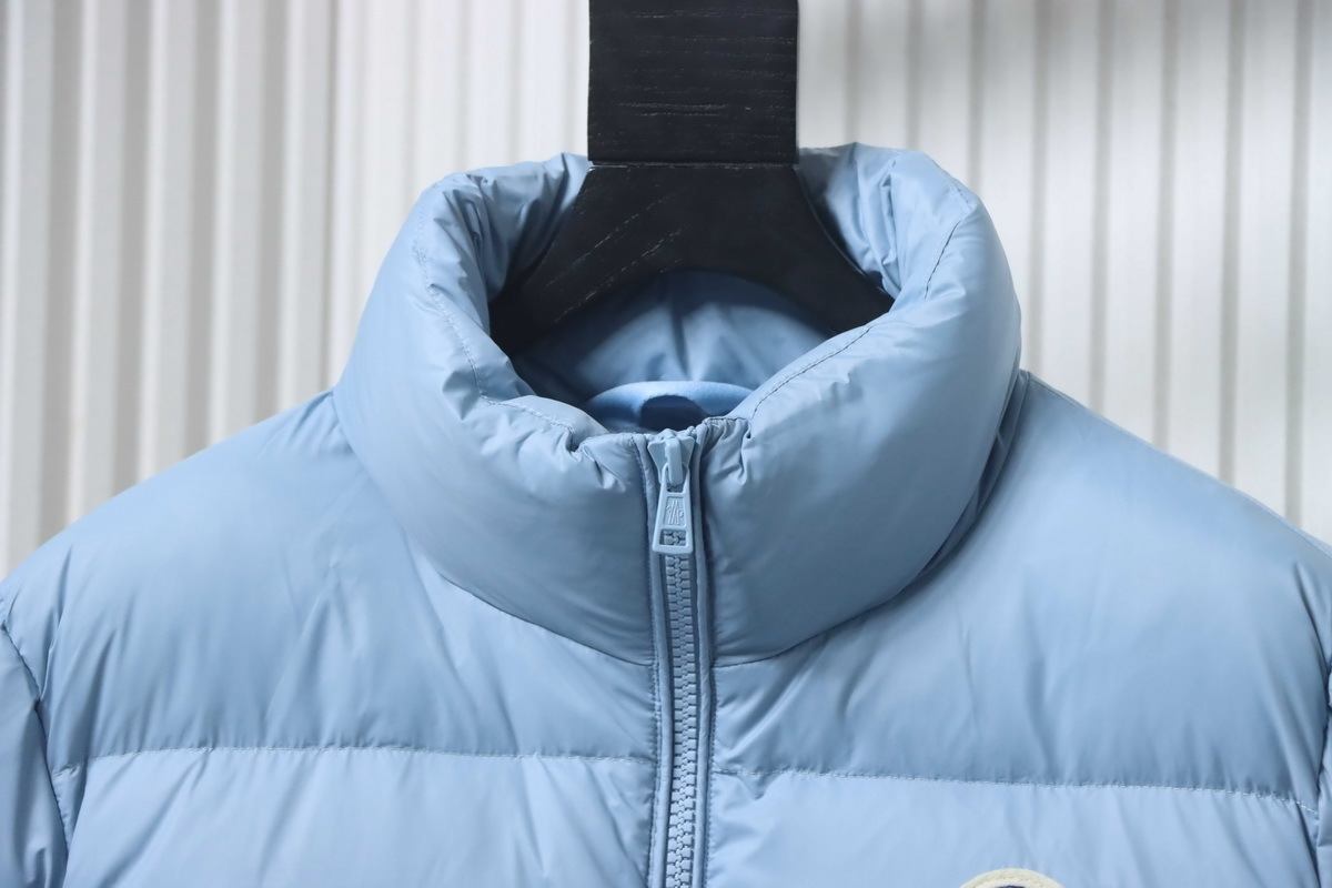 Moncler Logo Patch Zippered Stand-up Collar Blue Down Jacket
