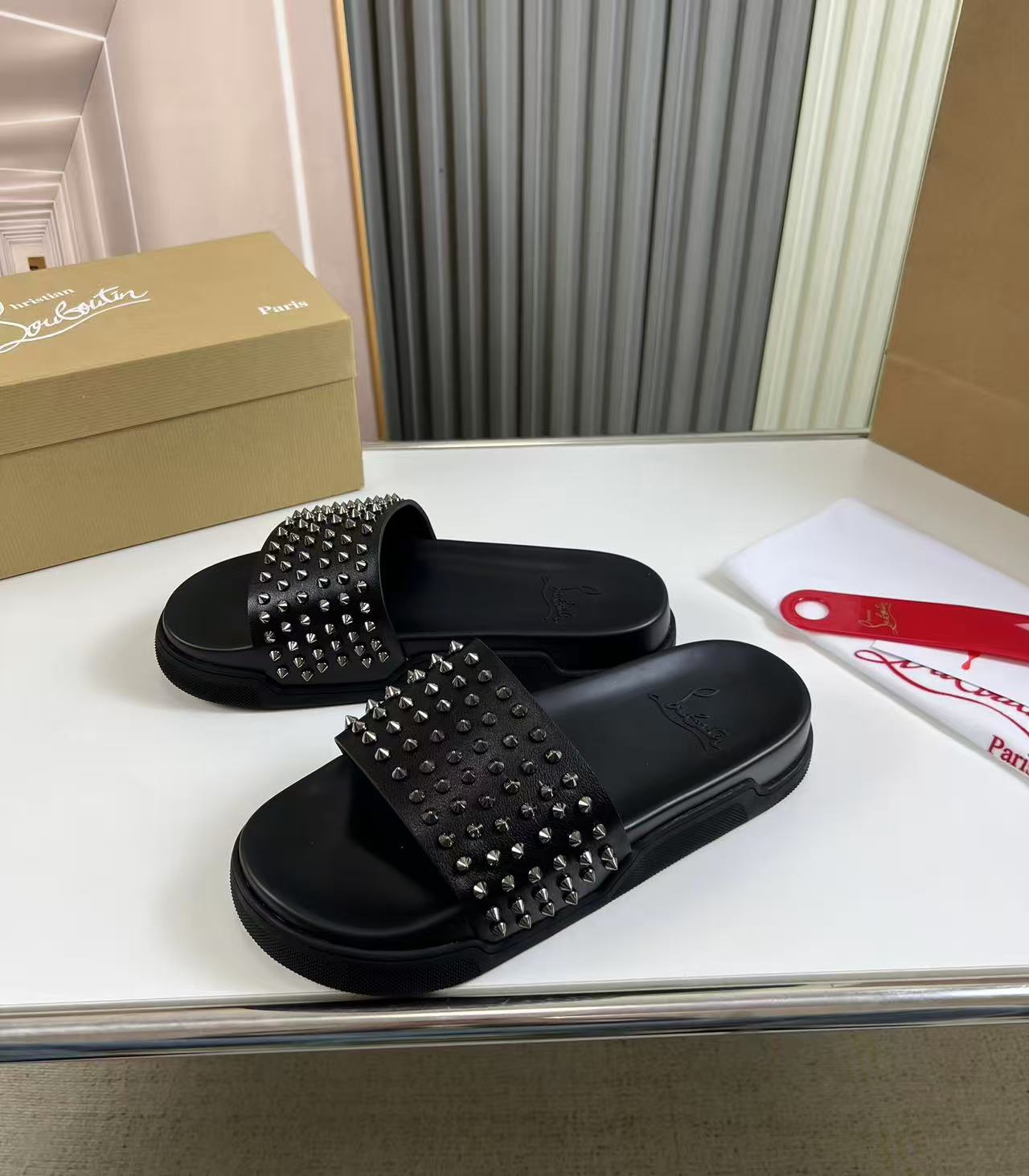 Christian Louboutin Pool Fun Flat Black Gun PB 1201293 BK58