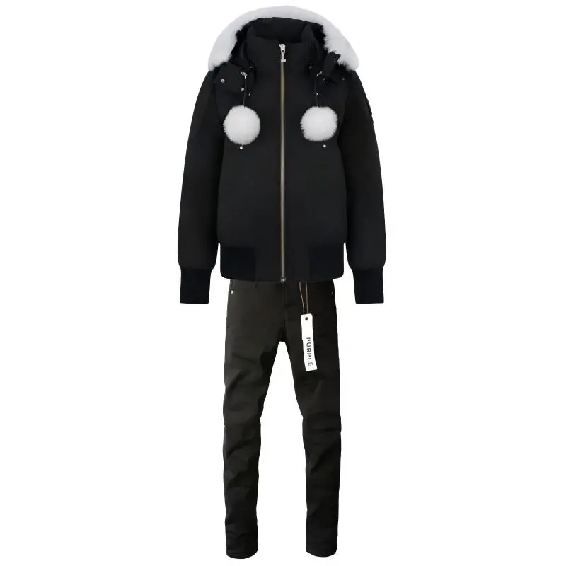 Moose Knuckles ORIGINAL DEBBIE SHEARLING TRIM BOMBER JACKET + Purple Brand Fashion Men Jeans 4