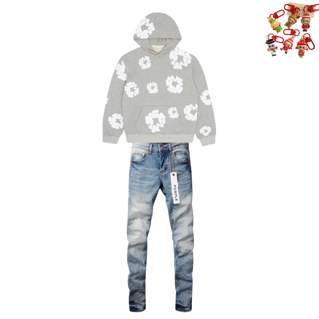 Denim Tears The Cotton Wreath Sweatshirt Grey Hoodie + Ksubi Jeans YZ 3004